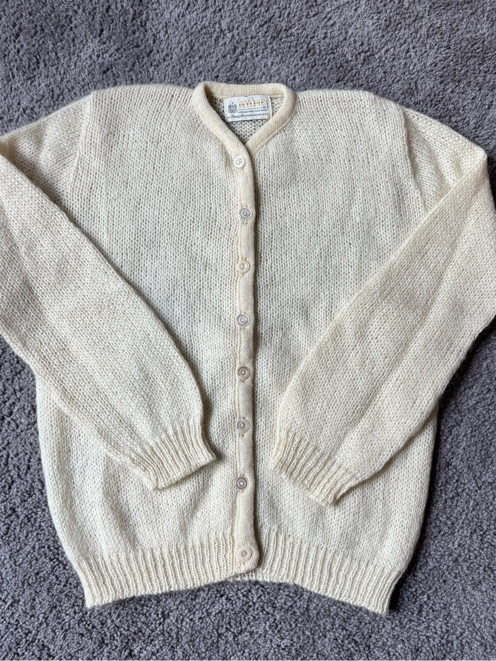 Vintage Ivyline Cream Wool/Mohair-blend Knit Cardigan